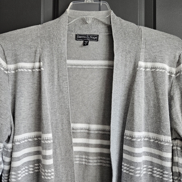 Sienna & Sage Womens Cardigan Gray White Sz Large - Picture 2 of 8